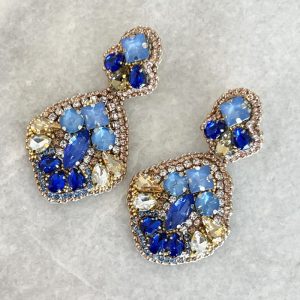 Handmade Lightweight Blue Crystal Statement Earrings