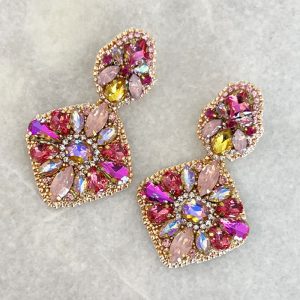 Handmade Lightweight Pink Crystal Statement Earrings