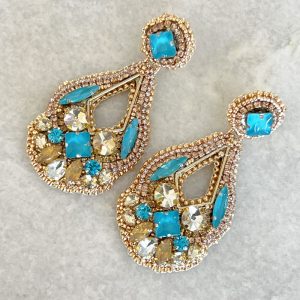 Handmade Lightweight Blue Crystal Statement Earrings