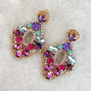 Handmade Lightweight Multicoloured Crystal Statement Earrings
