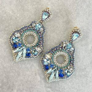 Handmade Lightweight Blue Crystal Statement Earrings