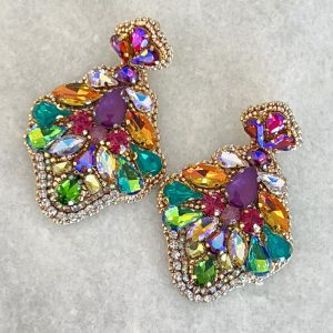 Handmade Lightweight Multicoloured Crystal Statement Earrings