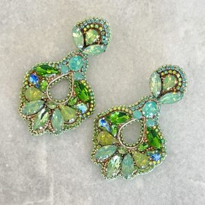 Handmade Lightweight Green Crystal Statement Earrings