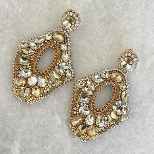 Handmade Lightweight Gold Crystal Statement Earrings
