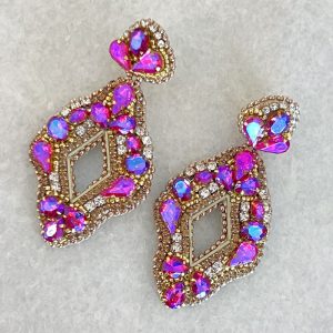 Handmade Lightweight Pink Crystal Statement Earrings