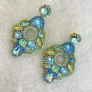 Handmade Lightweight Green and Blue Crystal Statement Earrings