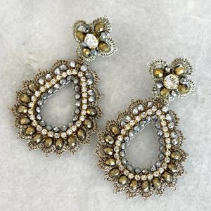 Handwoven Gold Crochet, Tatting And Embroidered Lightweight Crystal Statement Earrings