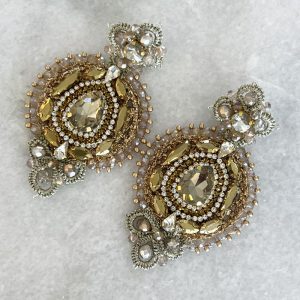 Handwoven Gold Crochet, Tatting And Embroidered Lightweight Crystal Statement Earrings