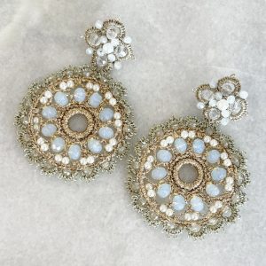 Handwoven Gold Crochet, Tatting And Embroidered Lightweight Crystal Statement Earrings