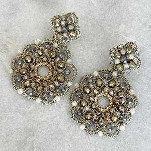 Handwoven Gold Crochet, Tatting And Embroidered Lightweight Crystal Statement Earrings