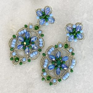 Handwoven Gold Crochet, Tatting And Embroidered Lightweight Crystal Statement Earrings