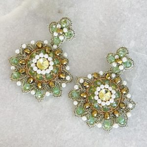 Handwoven Gold Crochet, Tatting And Embroidered Lightweight Crystal Statement Earrings