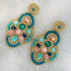 Handmade Lightweight Green Crystal Statement Earrings