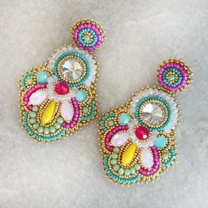 Handmade Lightweight Multicoloured Crystal Statement Earrings
