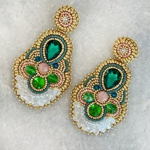 Handmade Lightweight Green Crystal Statement Earrings