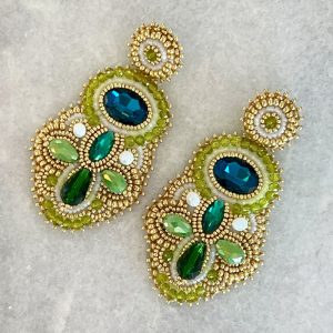 Handmade Lightweight Green Crystal Statement Earrings