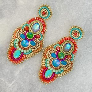 Handmade Lightweight Multicoloured Crystal Statement Earrings