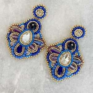 Handmade Lightweight Blue Crystal Statement Earrings