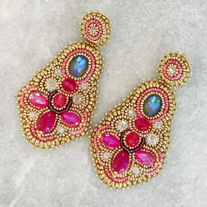 Handmade Lightweight Pink Crystal Statement Earrings