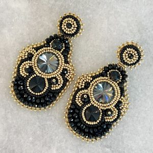 Handmade Lightweight Black Crystal Statement Earrings