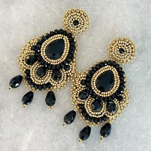 Handmade Lightweight Black Crystal Statement Earrings