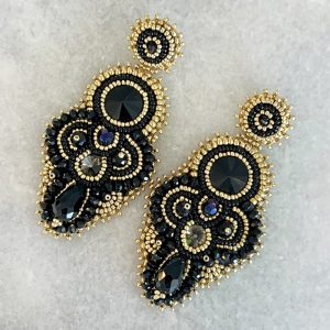 Handmade Lightweight Black Crystal Statement Earrings