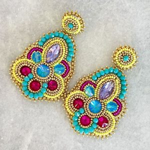 Handmade Lightweight Multicoloured Crystal Statement Earrings