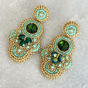 Handmade Lightweight Green Crystal Statement Earrings
