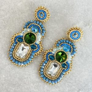 Handmade Lightweight Blue Crystal Statement Earrings