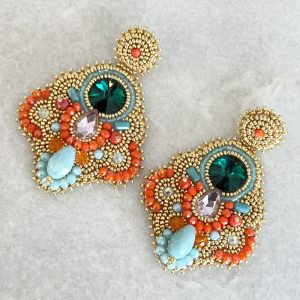 Handmade Lightweight Multicoloured Crystal Statement Earrings