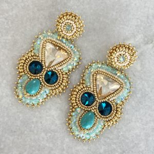Handmade Lightweight Blue Crystal Statement Earrings