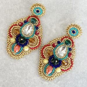 Handmade Lightweight Multicoloured Crystal Statement Earrings