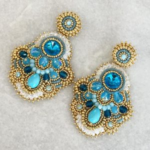 Handmade Lightweight Blue Crystal Statement Earrings