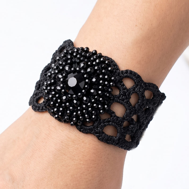 Handwoven Gold Crochet, Tatting And Embroidered Lightweight Crystal Statement Earrings Cuff