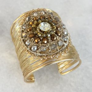 Handwoven Gold Crochet And Embroidered Lightweight Crystal Statement Earrings Cuff