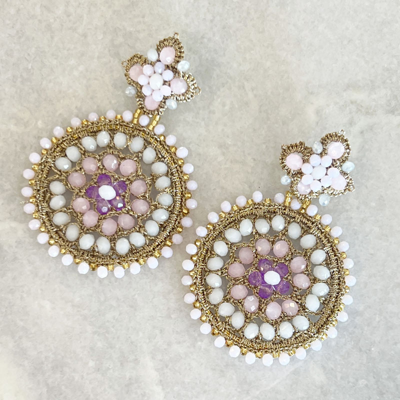 Handwoven Gold Crochet, Tatting And Embroidered Lightweight Crystal Statement Earrings