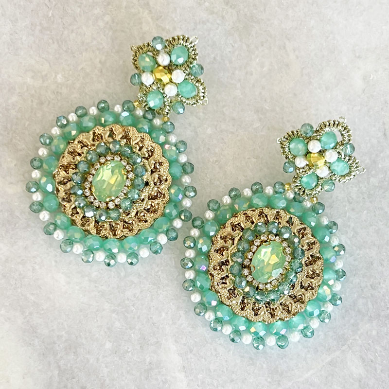 Handwoven Gold Crochet, Tatting And Embroidered Lightweight Crystal Statement Earrings