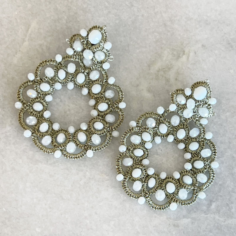 Handwoven Gold Crochet, Tatting And Embroidered Lightweight Crystal Statement Earrings