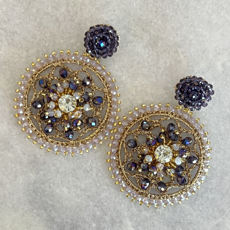 Handwoven Gold Crochet And Embroidered Lightweight Crystal Statement Earrings