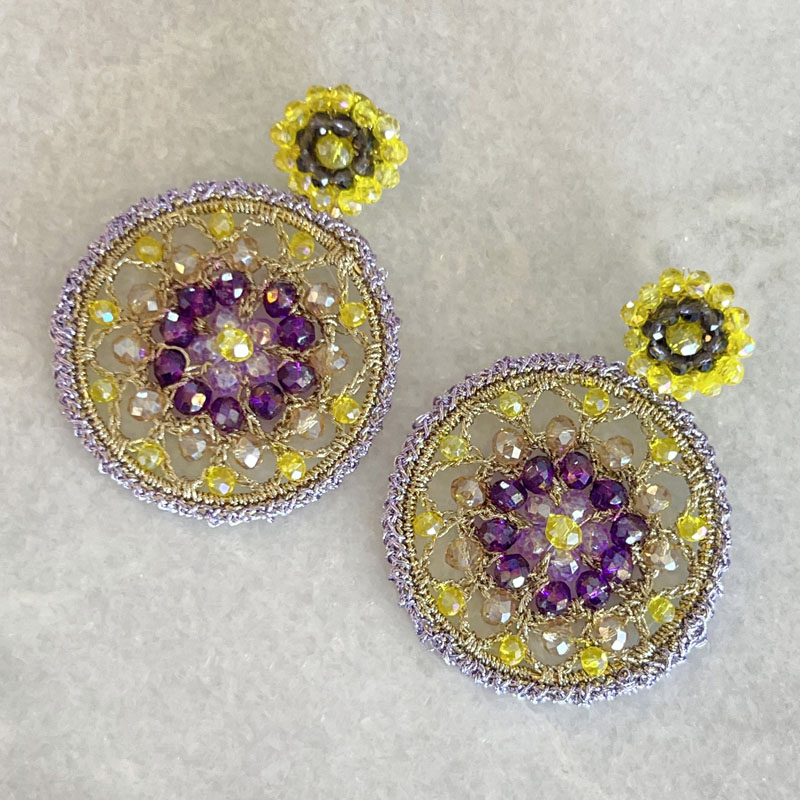 Handwoven Gold Crochet And Embroidered Lightweight Crystal Statement Earrings