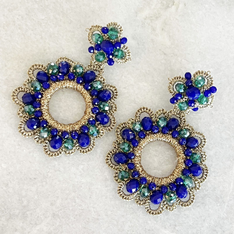 Handwoven Gold Crochet, Tatting And Embroidered Lightweight Crystal Statement Earrings