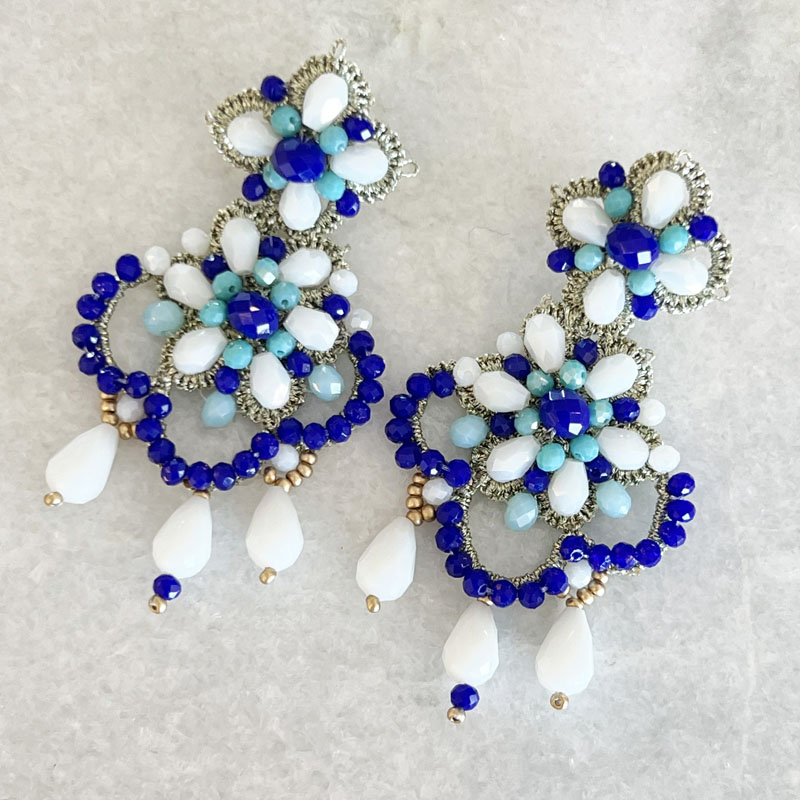 Handwoven Gold Crochet, Tatting And Embroidered Lightweight Crystal Statement Earrings