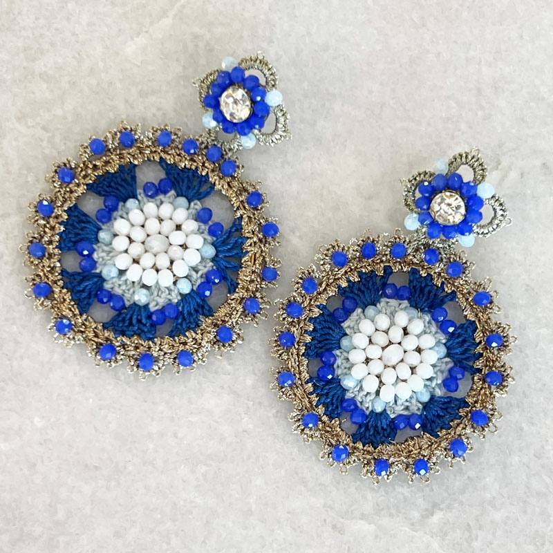 Handwoven Gold Crochet, Tatting And Embroidered Lightweight Crystal Statement Earrings