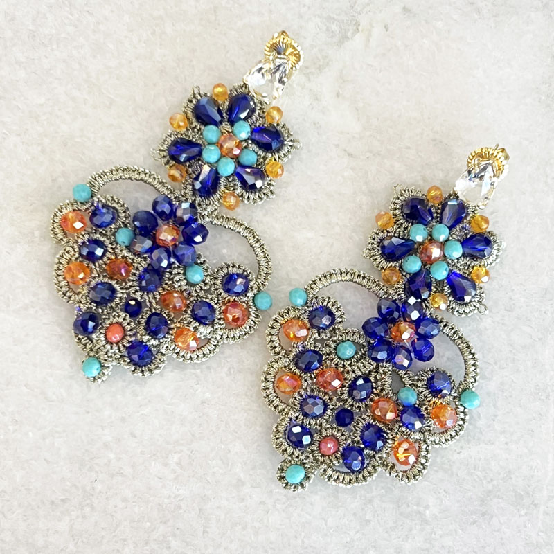 Handwoven Gold Crochet, Tatting And Embroidered Lightweight Crystal Statement Earrings