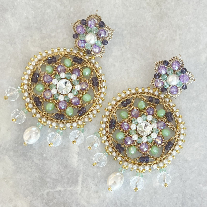 Handwoven Gold Crochet, Tatting And Embroidered Lightweight Crystal Statement Earrings