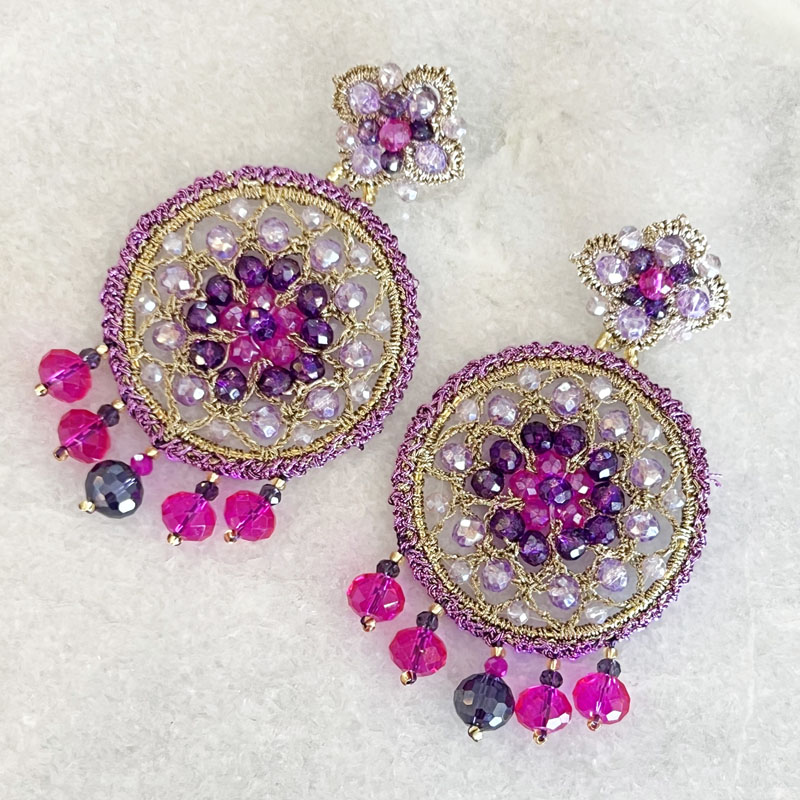 Handwoven Gold Crochet, Tatting And Embroidered Lightweight Crystal Statement Earrings