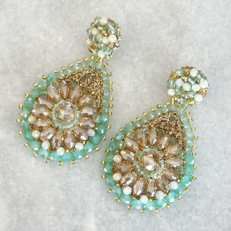 Handwoven Gold Crochet, Tatting And Embroidered Lightweight Crystal Statement Earrings