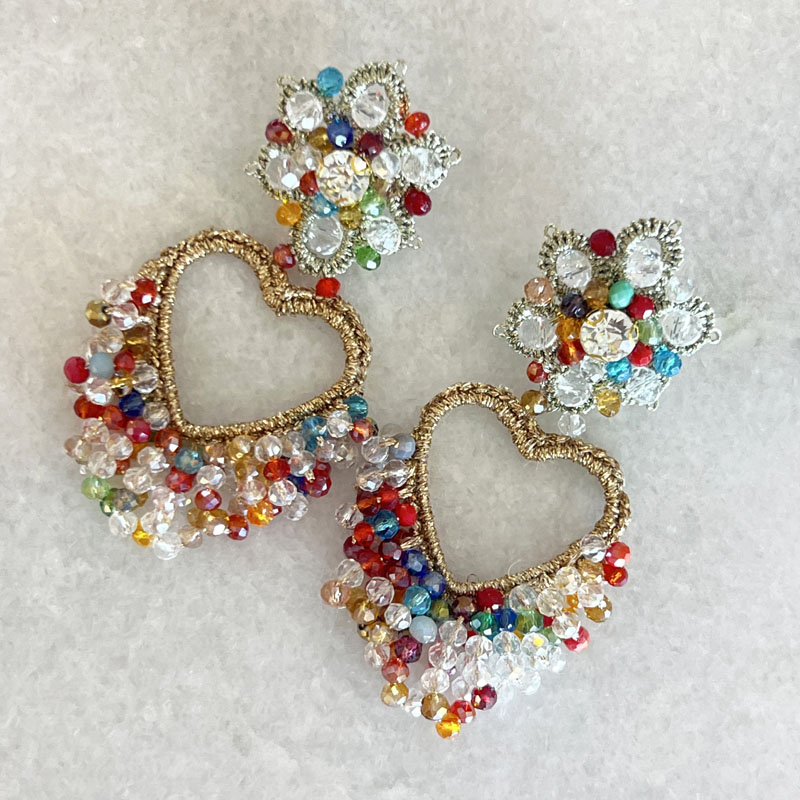 Handwoven Gold Crochet, Tatting And Embroidered Lightweight Crystal Statement Earrings