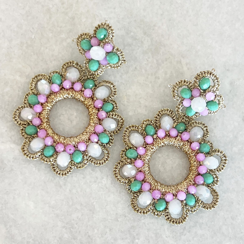 Handwoven Gold Crochet, Tatting And Embroidered Lightweight Crystal Statement Earrings