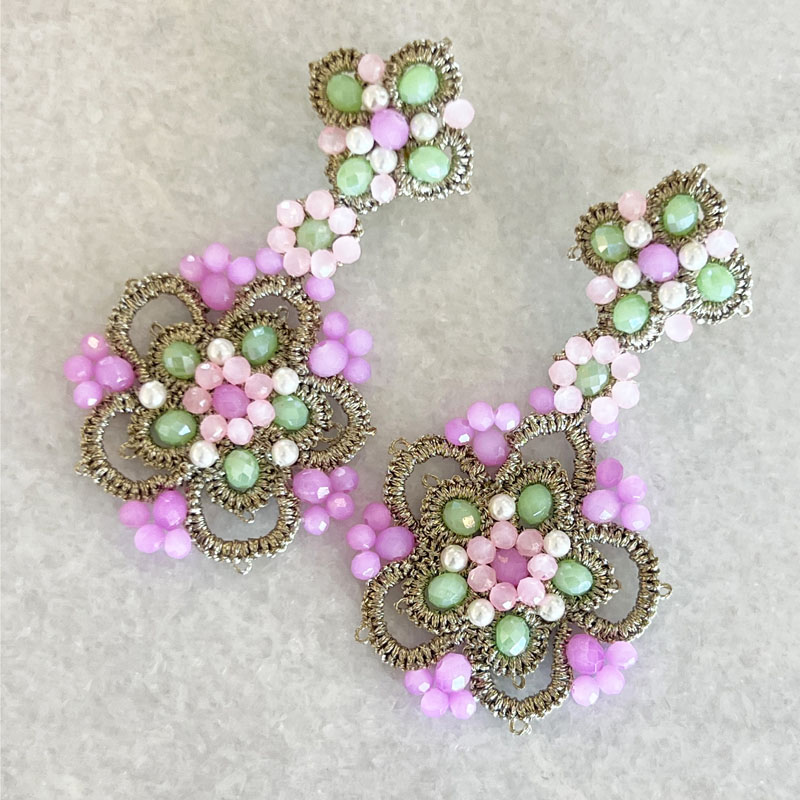 Handwoven Gold Crochet, Tatting And Embroidered Lightweight Crystal Statement Earrings